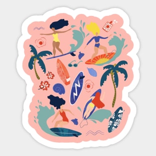 Surfing Girl pink Sticker